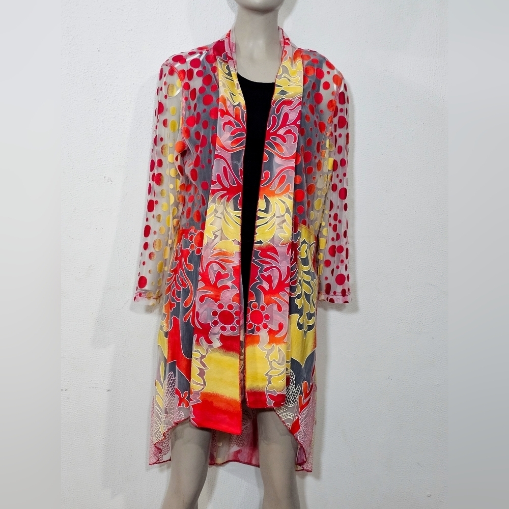 Colorful Sheer Long Sleeve Cardigan Sz XL